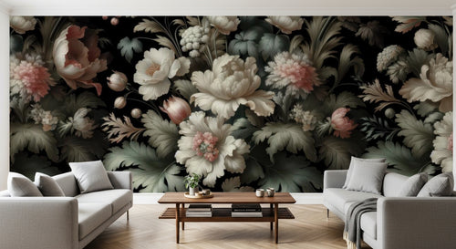 variant:A0107 | salon_10_panoramic_sym — Damasse Intemporel Vert Sauge — papier peint Novomur