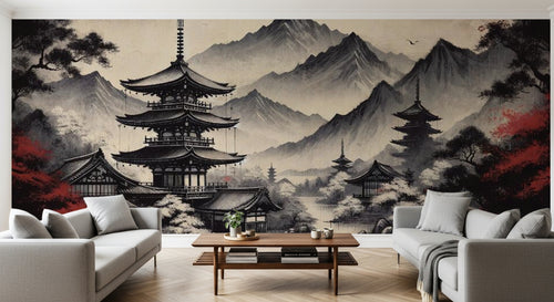 variant:F0169 | salon_10_panoramic_sym已做 — Jardin aux Oiseaux Dore — papier peint Novomur