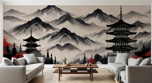 variant:F0171 | salon_10_panoramic_sym — Jardin aux Oiseaux Dore — papier peint Novomur