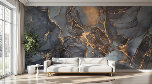 variant:D0208 | salon_11_perspective — Marbre Obsidienne Noir — papier peint Novomur