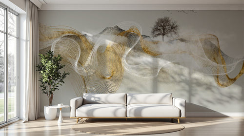 variant:SK0843 | salon_11_perspective — Geste Pictural Gris Perle — papier peint Novomur