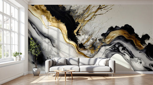 variant:F0154 | salon_12_dramatic_shadows — Marbre Nero Marquina — papier peint Novomur