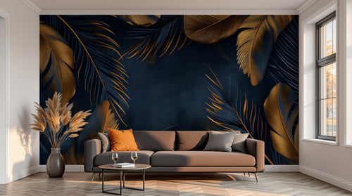 variant:A0017 | salon_13_sunset已做 — Palmiers au Clair de Lune Noir — papier peint Novomur