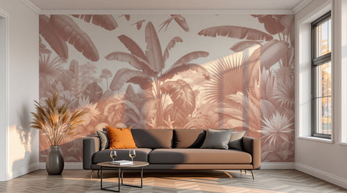 variant:A0034 | salon_13_sunset — Palmes et Bananiers Gris Perle — papier peint Novomur