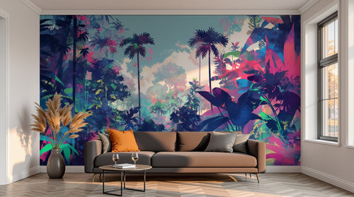 variant:A0050 | salon_13_sunset已做 — Palmes et Bananiers Gris Perle — papier peint Novomur