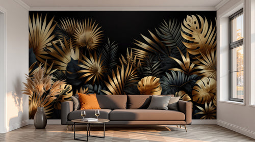 variant:A0060 | salon_13_sunset已做 — Jungle Nocturne Noir — papier peint Novomur