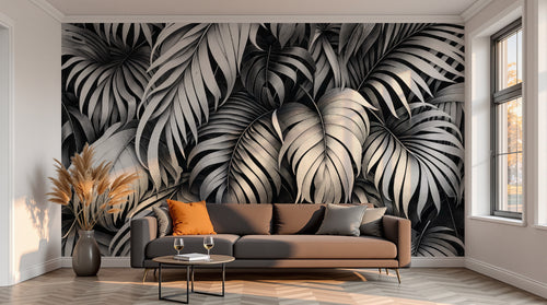 variant:A0069 | salon_13_sunset — Jungle Urbaine Anthracite — papier peint Novomur
