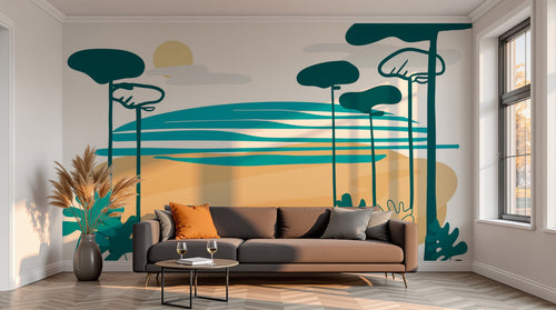 variant:A0130 | salon_13_sunset已做 — Composition Moderne Gris Perle — papier peint Novomur