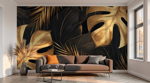 variant:A0153 | salon_13_sunset已做 — Palmiers au Clair de Lune Noir — papier peint Novomur