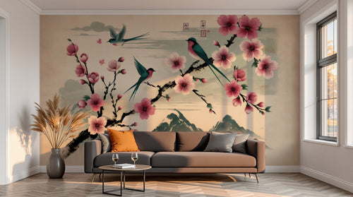 variant:A0204 | salon_13_sunset — Fresque Vegetale Sable — papier peint Novomur