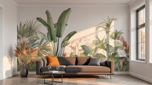 variant:A0226 | salon_13_sunset已做 — Palmes et Bananiers Gris Perle — papier peint Novomur