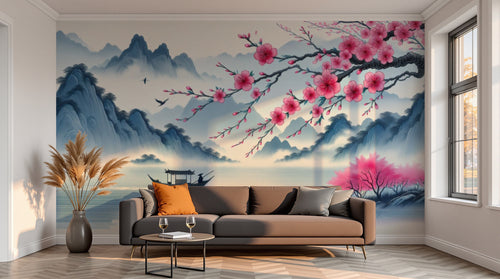 variant:A0393 | salon_13_sunset — Panorama Exotique Taupe — papier peint Novomur