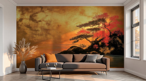 variant:A0418 | salon_13_sunset已做 — Jardin aux Oiseaux Dore — papier peint Novomur