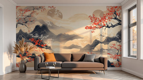 variant:A0549 | salon_13_sunset已做 — Panorama Exotique Taupe — papier peint Novomur