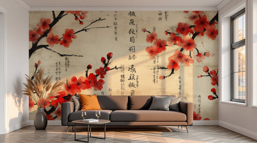 variant:A0574 | salon_13_sunset — Paradis Botanique Gris — papier peint Novomur