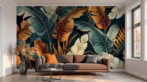 variant:A0604 | salon_13_sunset — Palmes Exotiques Anthracite — papier peint Novomur