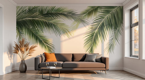 variant:A0838 | salon_13_sunset — Canopee Tropicale Ivoire — papier peint Novomur