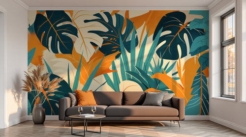 variant:A0875 | salon_13_sunset — Palmeraie Vert Sauge — papier peint Novomur