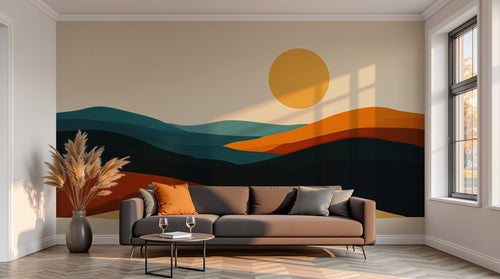 variant:A0901 | salon_13_sunset — Toile Contemporaine Sable — papier peint Novomur