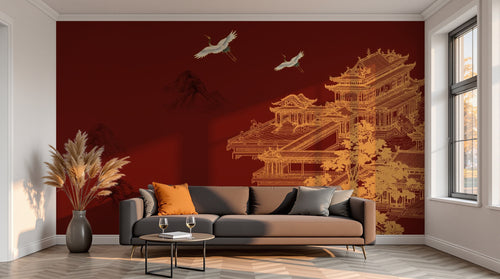 variant:D0822 | salon_13_sunset — Paradis Botanique Gris — papier peint Novomur