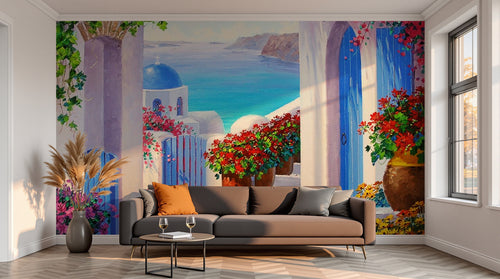 variant:E0361 | salon_13_sunset — Panorama Exotique Taupe — papier peint Novomur