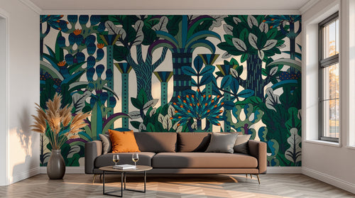 variant:E0403 | salon_13_sunset — Paradis Botanique Gris — papier peint Novomur