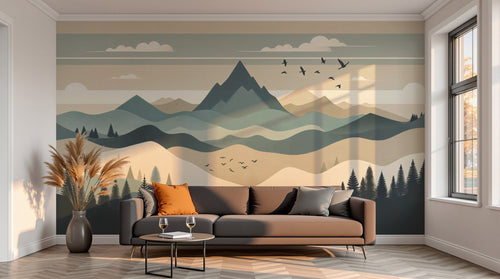 variant:F0632 | salon_13_sunset已做 — Mouvement Abstrait Gris Perle — papier peint Novomur