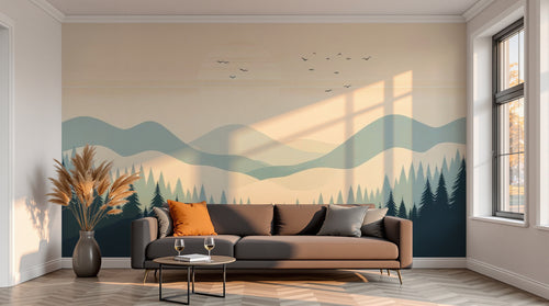 variant:F0715 | salon_13_sunset已做 — Mouvement Abstrait Gris Perle — papier peint Novomur