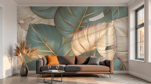 variant:F0744 | salon_13_sunset — Oasis Tropicale Sable — papier peint Novomur