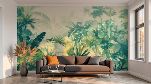 variant:F0937 | salon_13_sunset已做 — Palmes et Bananiers Gris Perle — papier peint Novomur