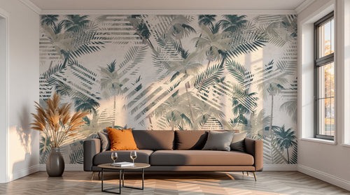 variant:SK0101 | salon_13_sunset — Palmeraie Vert Sauge — papier peint Novomur