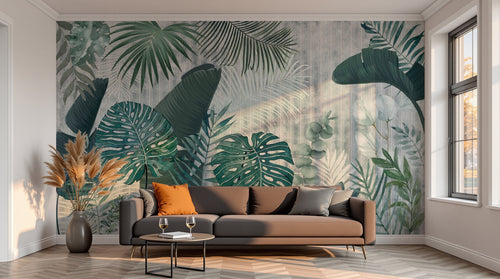 variant:SK0158 | salon_13_sunset — Feuillage Tropical Creme — papier peint Novomur