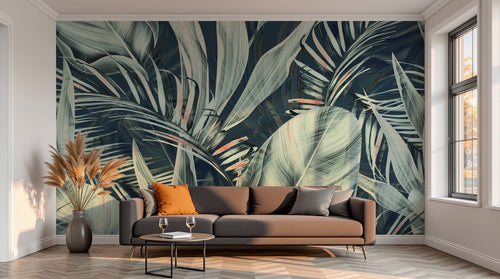 variant:SK0176 | salon_13_sunset — Palmes Exotiques Anthracite — papier peint Novomur