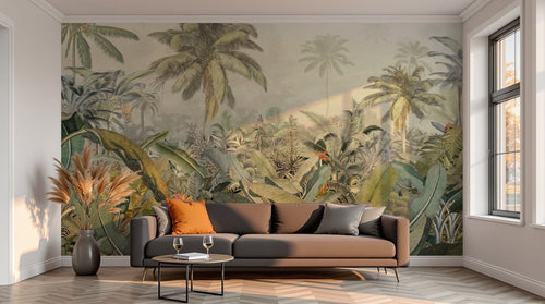 variant:SK0265 | salon_13_sunset已做 — Palmes et Bananiers Gris Perle — papier peint Novomur