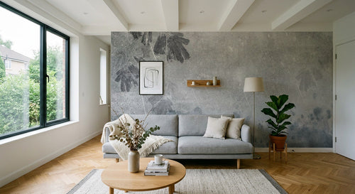 variant:SK0836 | salon_15_shelf_decor — Structure Minimaliste Taupe — papier peint Novomur