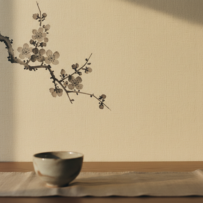 Papier peint asiatique zen motif cerisier sumi-e