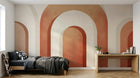 Papier peint Art Abstrait Bauhaus Beige - Collection 2 A0155 en situation — Arches terracotta minimaliste — Design A0155