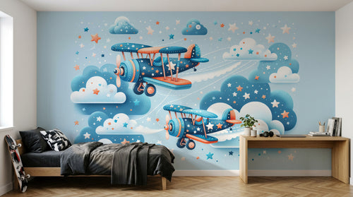 Design A0256 — Papier peint Avions et Véhicules Enfant — Novomur