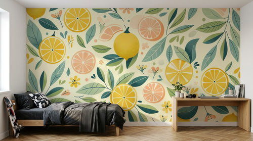 Papier peint Fruits Agrumes Beige - Sur mesure - Design F0043