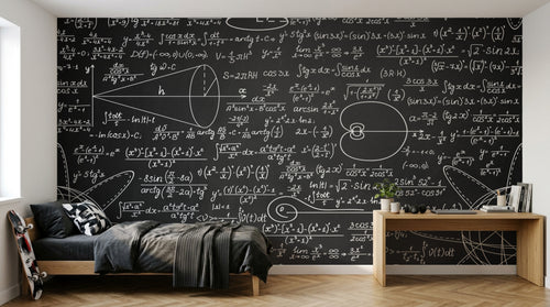 Design L0385 — Papier peint Tableau noir formules mathematiques craie — Novomur
