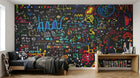Design L1128 — Papier peint Tableau noir formules colorees craie — Novomur