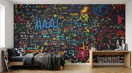Design L1128 — Papier peint Tableau noir formules colorees craie — Novomur