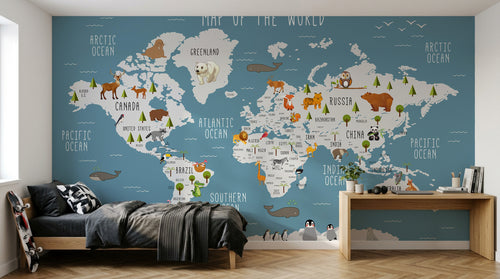 Design SD0326 — Papier peint Carte du Monde Enfant — Novomur