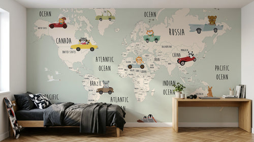 Design SD0718 — Papier peint Carte du Monde Enfant — Novomur