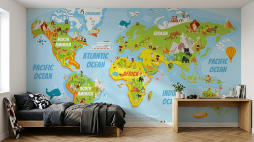 Design SK0340 — Papier peint Carte du Monde Enfant — Novomur