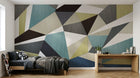 Design SL0114 — Papier peint Triangles polygones jaune bleu marron — Novomur