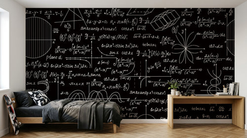 Design SL0117 — Papier peint Tableau noir formules denses craie blanche — Novomur