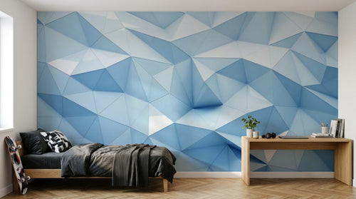 Design SL0207 — Papier peint Polygones 3D bleu pale low poly — Novomur