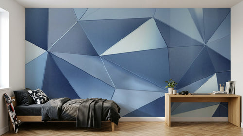 Design SL0209 — Papier peint Triangles 3D bleu acier facette — Novomur