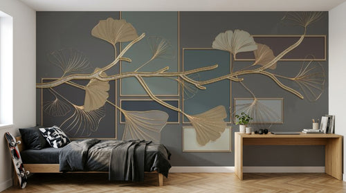Design SL0276 — Papier peint Art Déco Éventails et Or - Collection 1 — Novomur